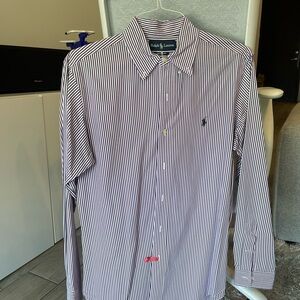 Ralph Lauren Men's Dress Shirt - Purple and White Stripes